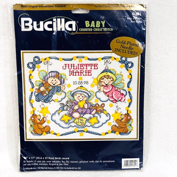 Bucilla Baby Counted Cross Stitch Birth Record Kit - New/Sealed (1998) - Picture 1 of 7